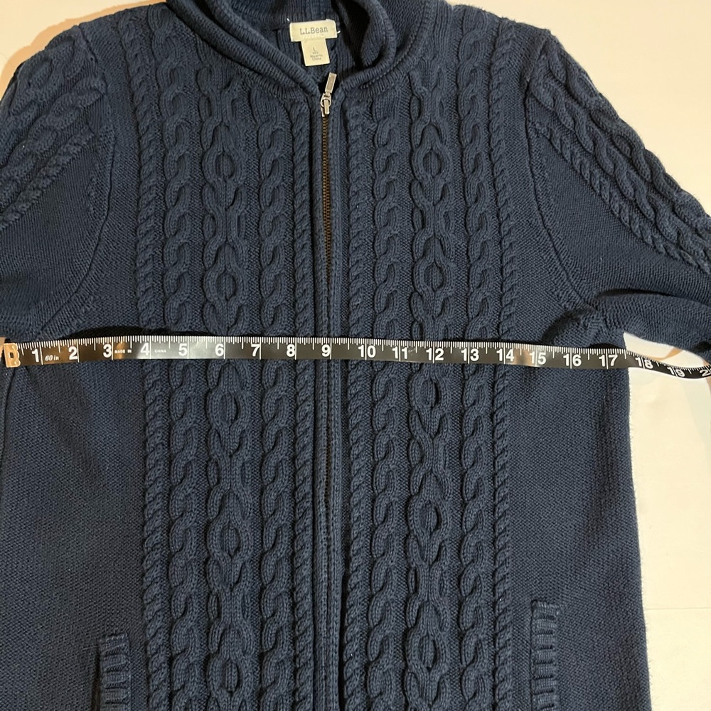 LL Bean Sweater Womens Large Cardigan Cable Knit Hooded Chunky Full Zip 298837 - Picture 7 of 9